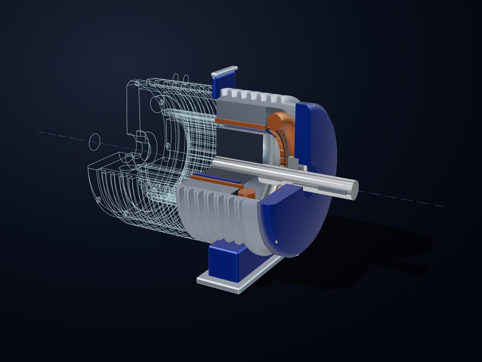 Electrical machine shown partly as a digital model and partly as hardware