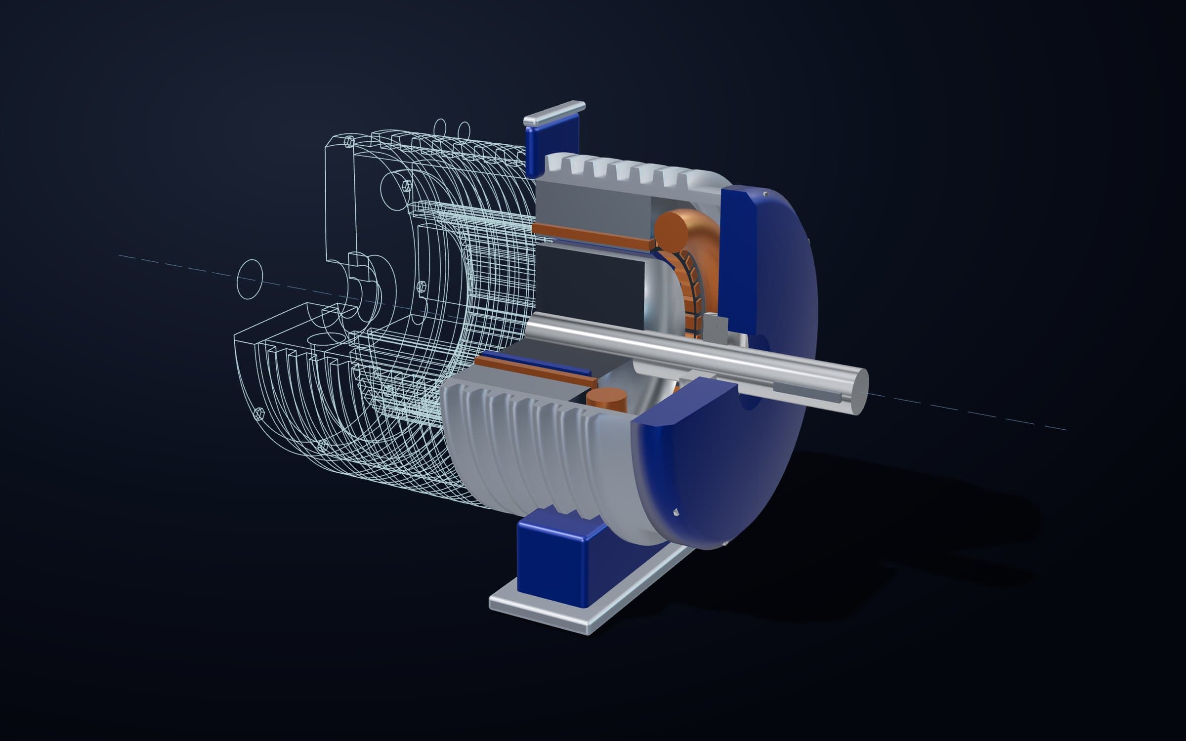 Electrical machine shown partly as a digital model and partly as hardware